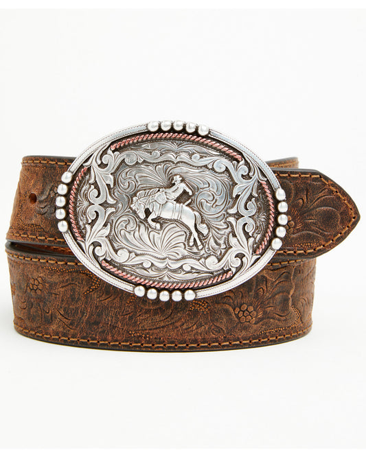 Cody James Boys' Bronc Rider Tooled Leather Belt