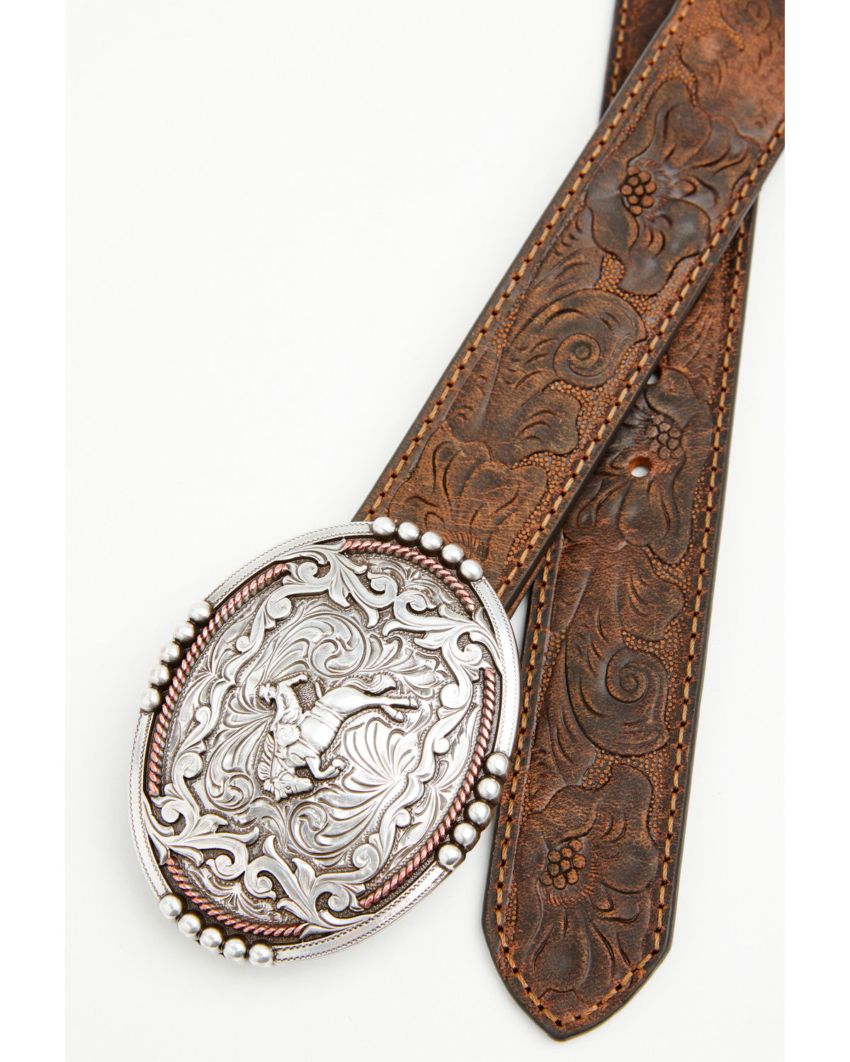 Cody James Boys' Bronc Rider Tooled Leather Belt
