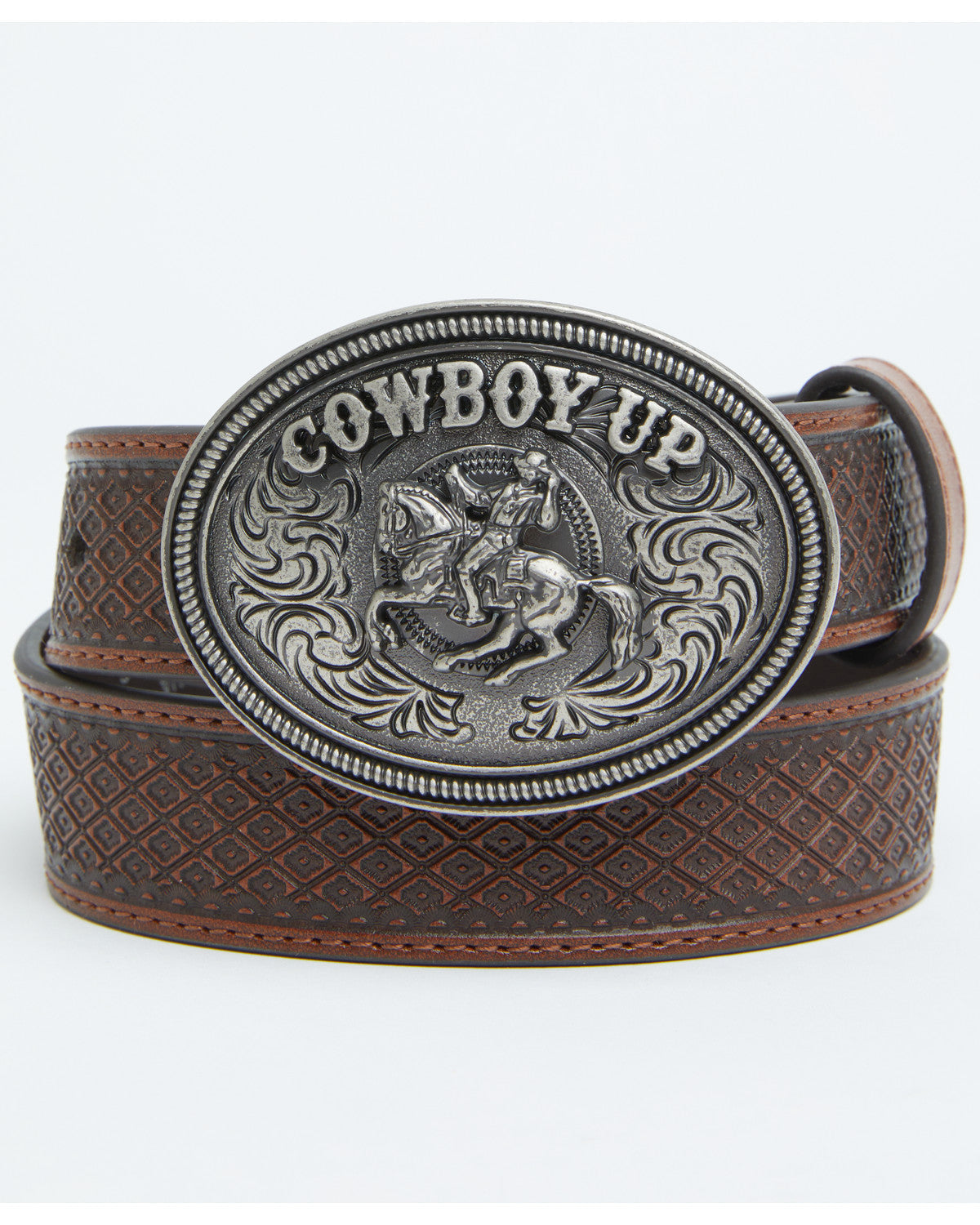 Cody James Boys' Basket Weave Cowboy Up Buckle Belt
