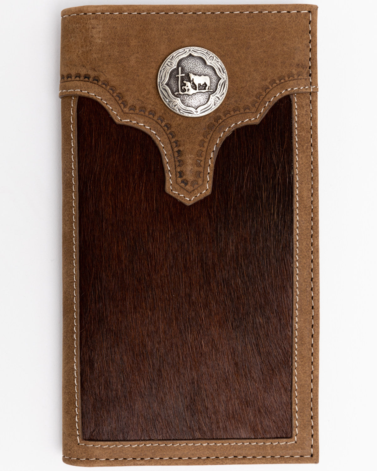 Cody James Men's Hair On Praying Cowboy Leather Checkbook Wallet