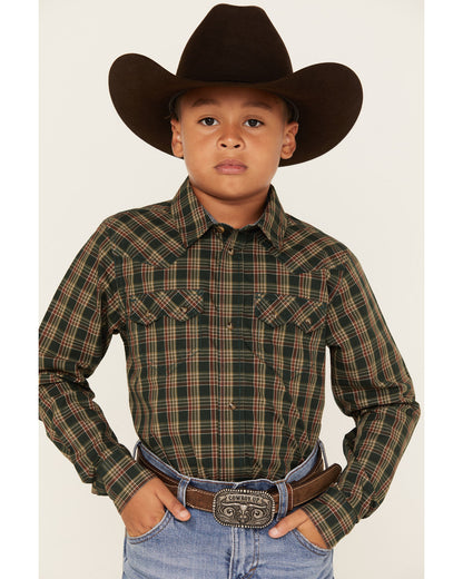 Cody James Boys' Douglas Fir Plaid Print Long Sleeve Snap Western Shir