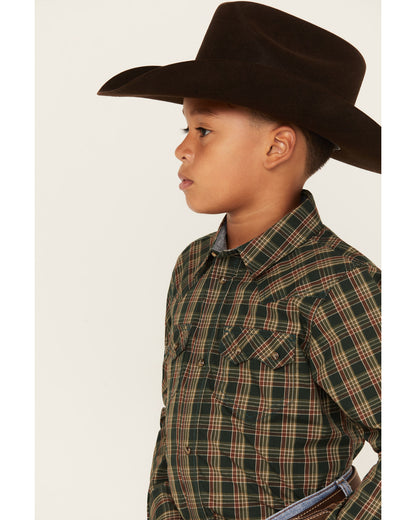 Cody James Boys' Douglas Fir Plaid Print Long Sleeve Snap Western Shir