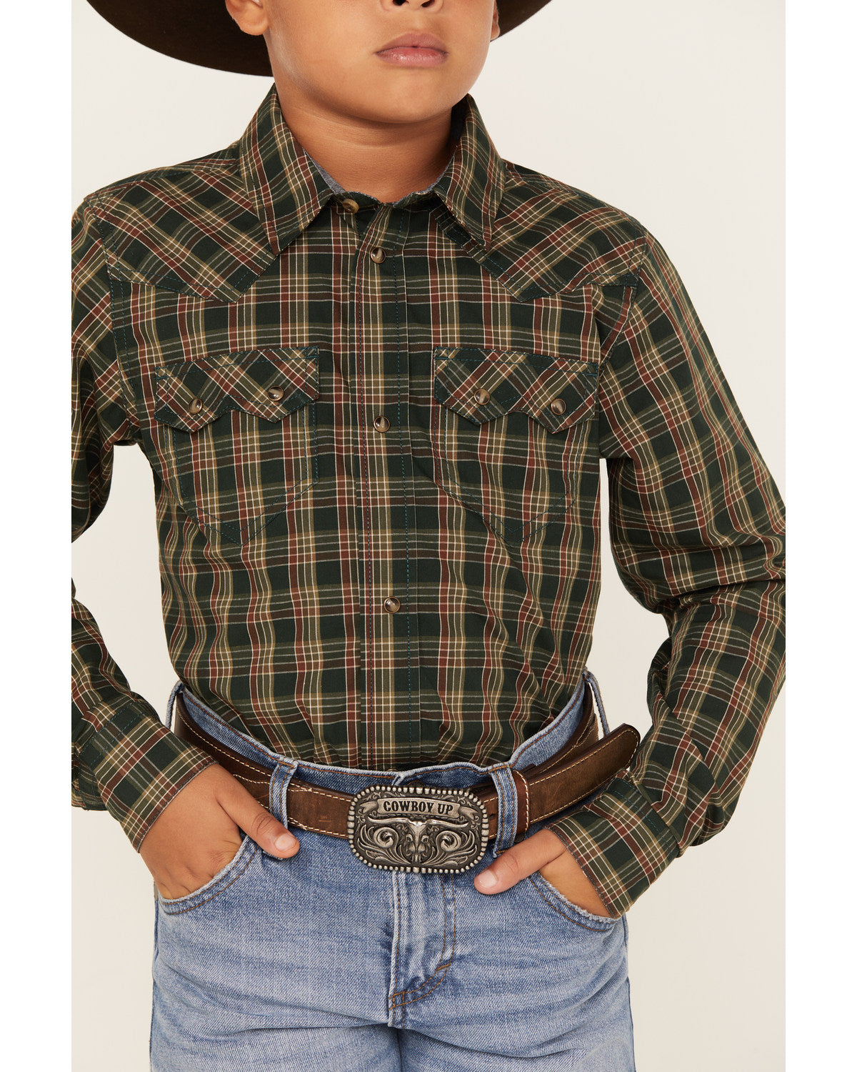 Cody James Boys' Douglas Fir Plaid Print Long Sleeve Snap Western Shir