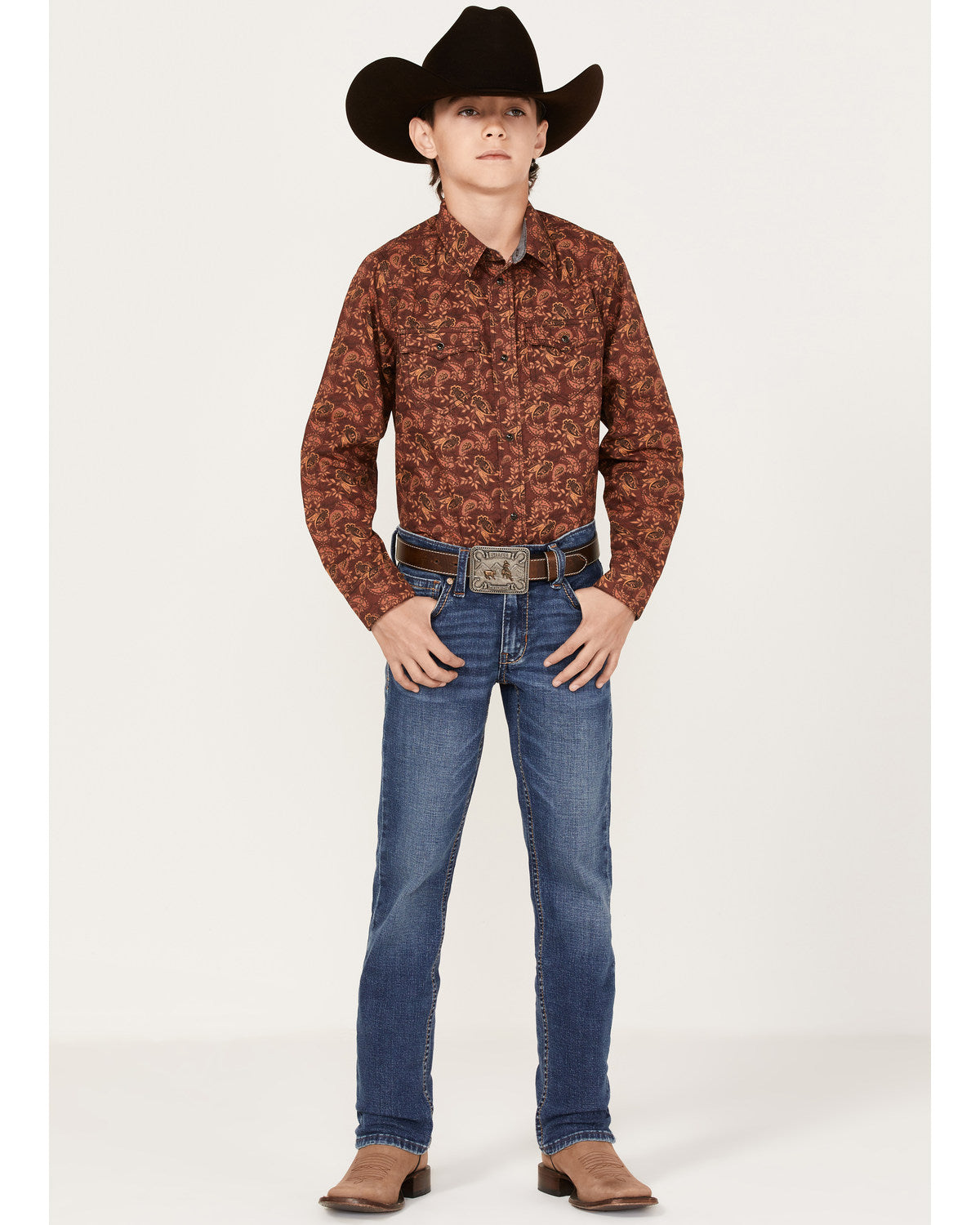 Cody James Boys' Paisley Print Long Sleeve Western Snap Shirt
