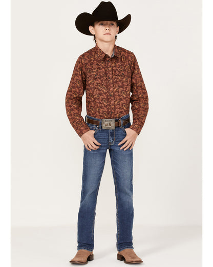 Cody James Boys' Paisley Print Long Sleeve Western Snap Shirt