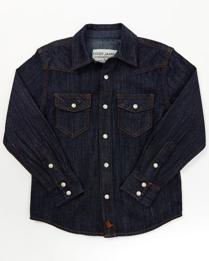 Cody James Toddler Boys' Foothill Denim Long Sleeve Pearl Snap Western