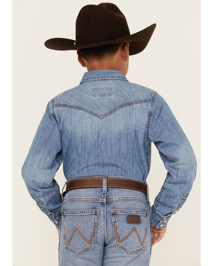 Cody James Boys' Cave Creek Long Sleeve Pearl Snap Western Denim Shirt