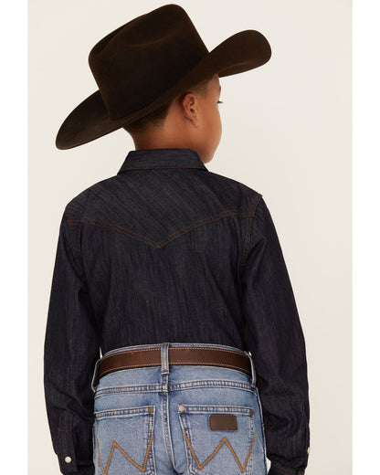 Cody James Boys' Cave Creek Long Sleeve Pearl Snap Western Denim Shirt