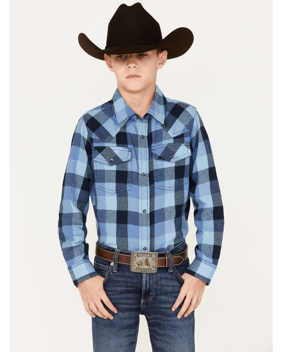 Cody James Boys' Plaid Print Long Sleeve Snap Western Flannel Shirt