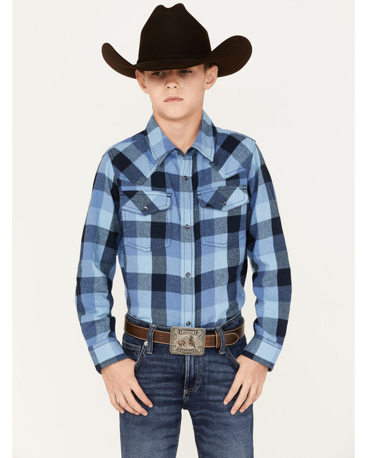 Cody James Boys' Plaid Print Long Sleeve Snap Western Flannel Shirt