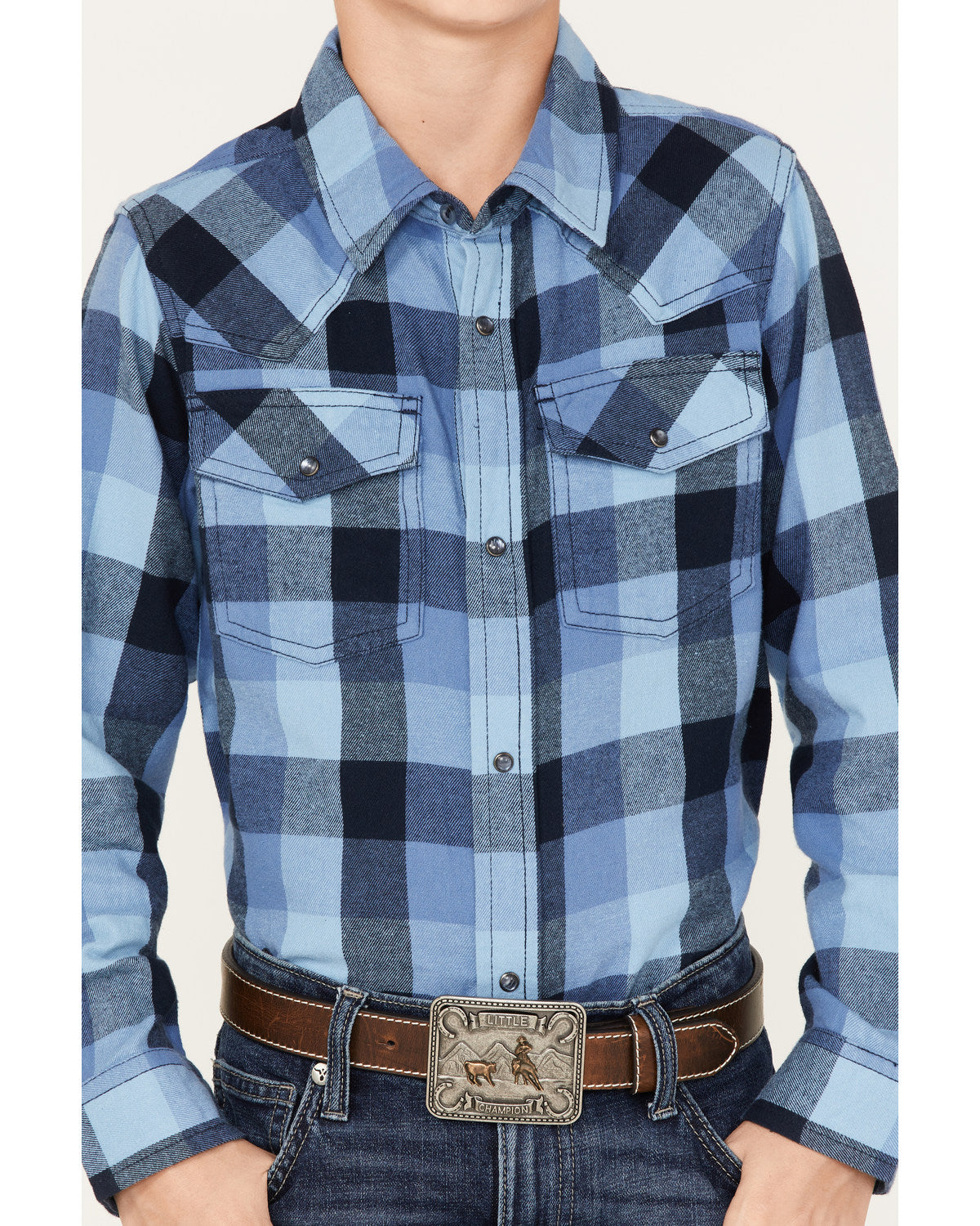 Cody James Boys' Plaid Print Long Sleeve Snap Western Flannel Shirt