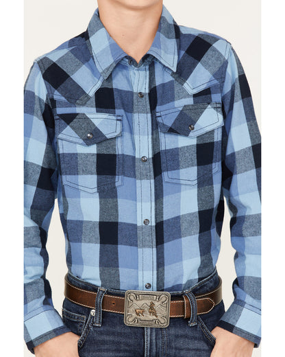 Cody James Boys' Plaid Print Long Sleeve Snap Western Flannel Shirt