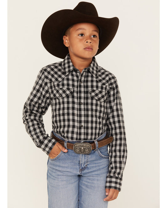 Cody James Boys' Gingham Print Long Sleeve Snap Western Flannel Shirt