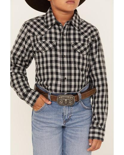 Cody James Boys' Gingham Print Long Sleeve Snap Western Flannel Shirt