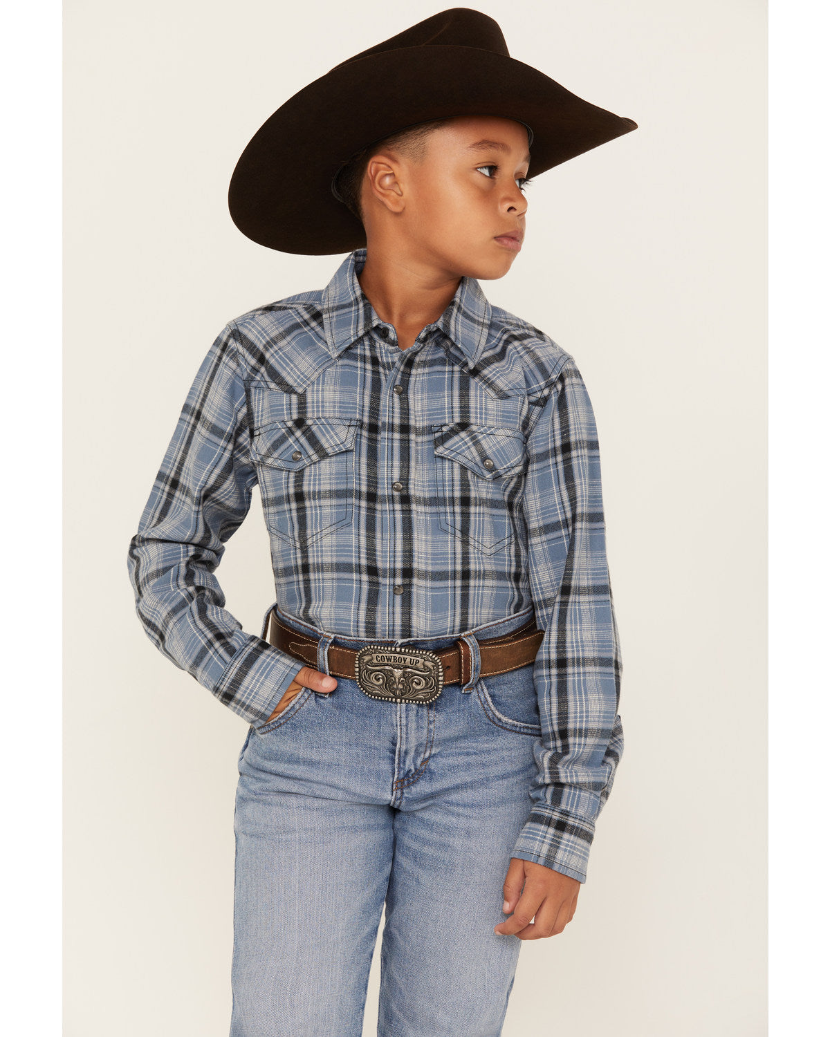 Cody James Boys' Plaid Print Long Sleeve Snap Western Flannel Shirt