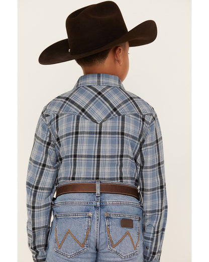 Cody James Boys' Plaid Print Long Sleeve Snap Western Flannel Shirt