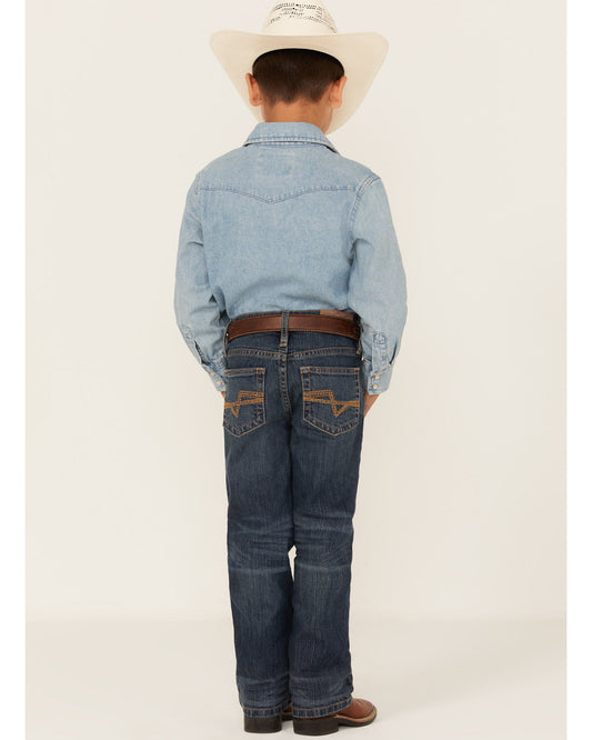 Cody James Little Boys' Saguaro Dark Wash Mid Rise Stretch Slim Bootcu