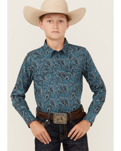 Cody James Boys' Lasso Paisley Print Long Sleeve Snap Western Shirt