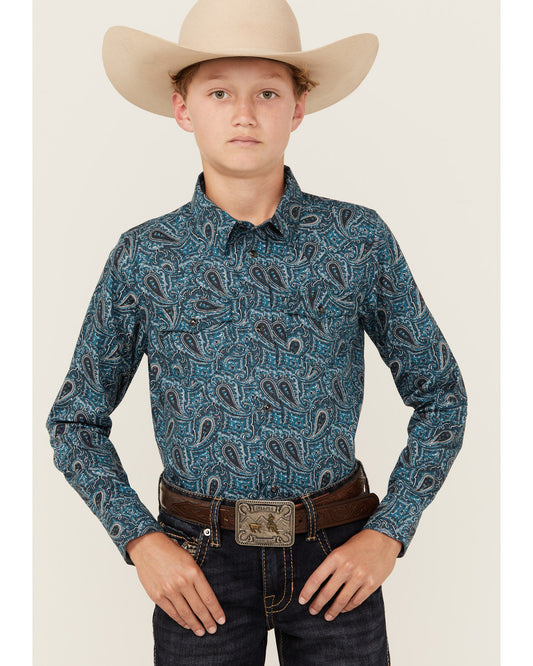 Cody James Boys' Lasso Paisley Print Long Sleeve Snap Western Shirt