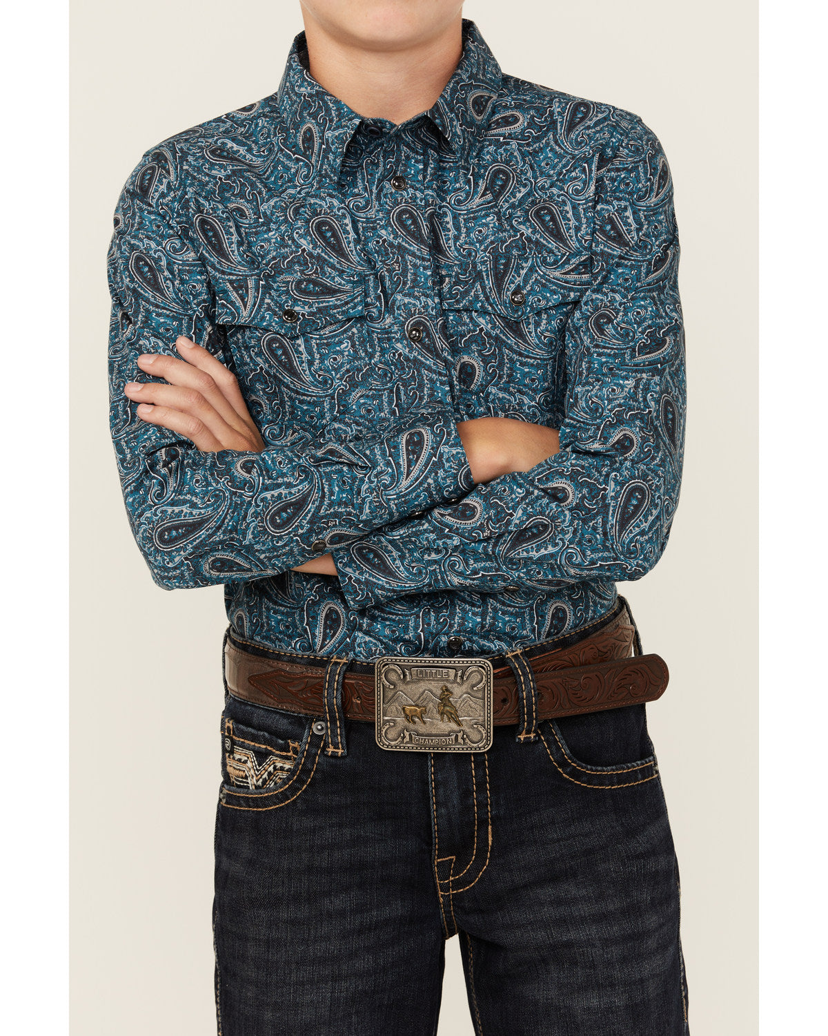 Cody James Boys' Lasso Paisley Print Long Sleeve Snap Western Shirt