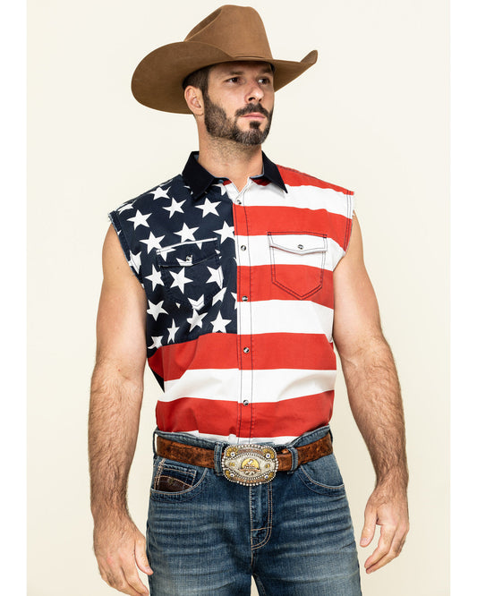 Cody James Men's American Flag Bubba Sleeveless Western Shirt