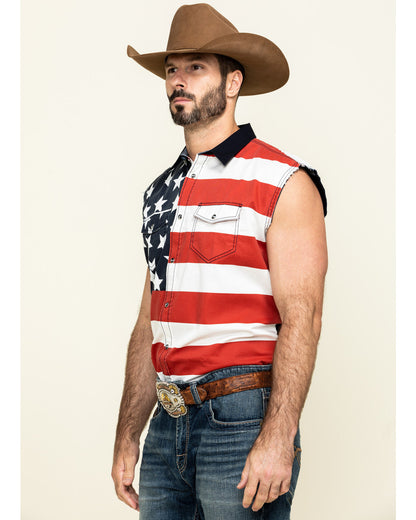 Cody James Men's American Flag Bubba Sleeveless Western Shirt