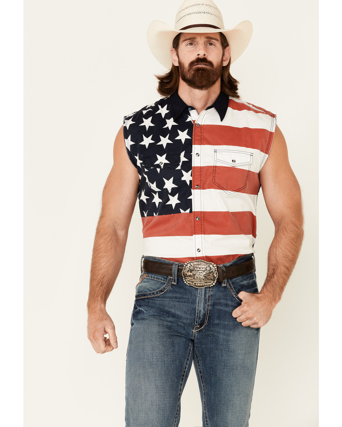 Cody James Men's American Flag Bubba Sleeveless Western Shirt
