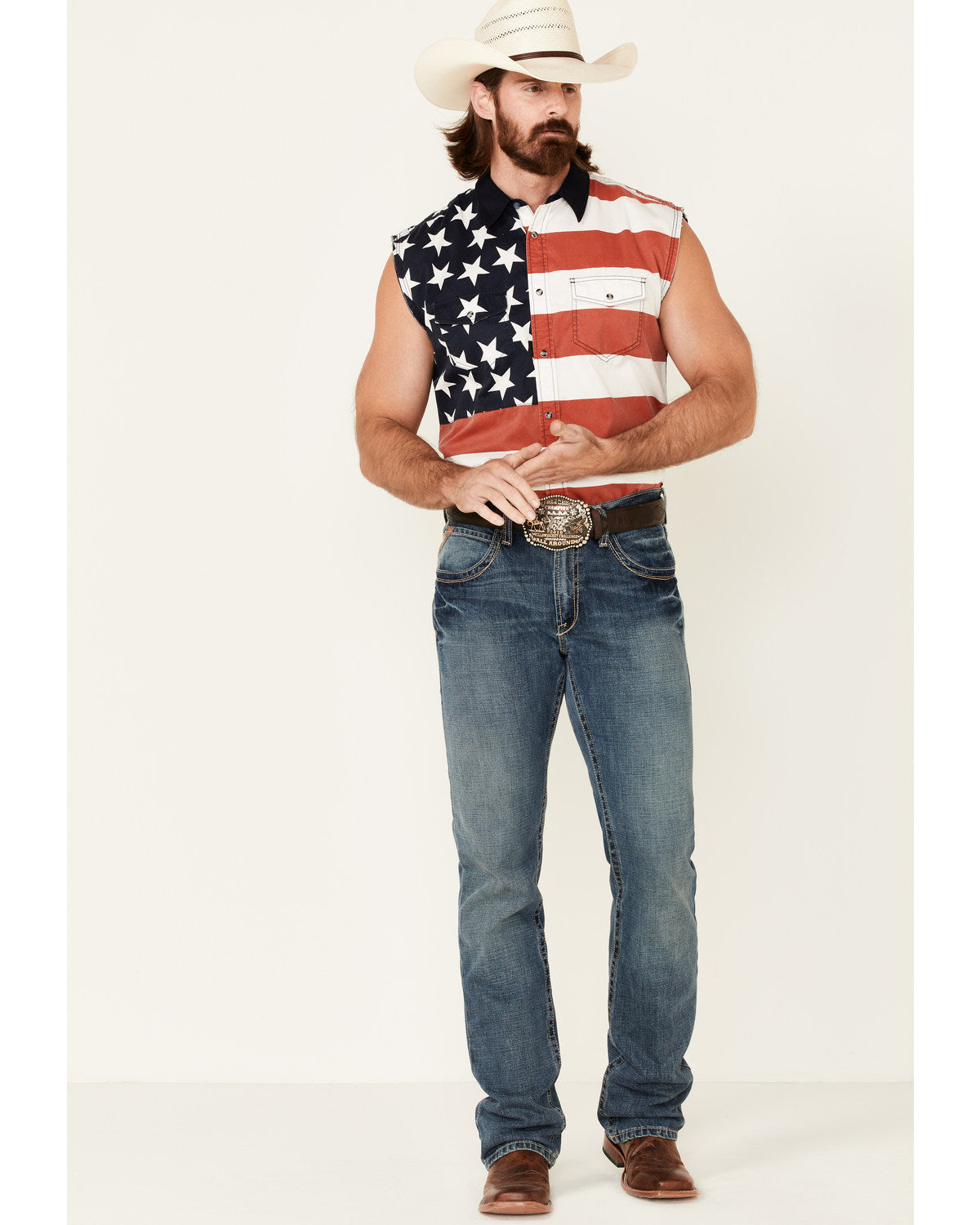 Cody James Men's American Flag Bubba Sleeveless Western Shirt