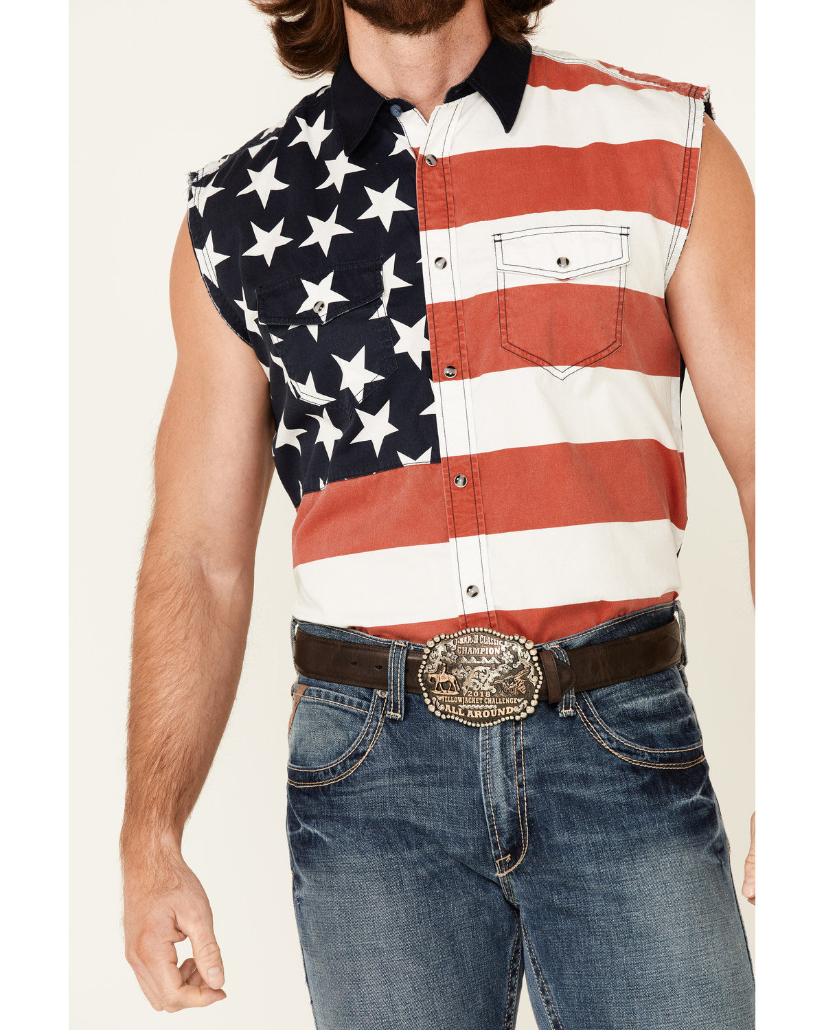 Cody James Men's American Flag Bubba Sleeveless Western Shirt
