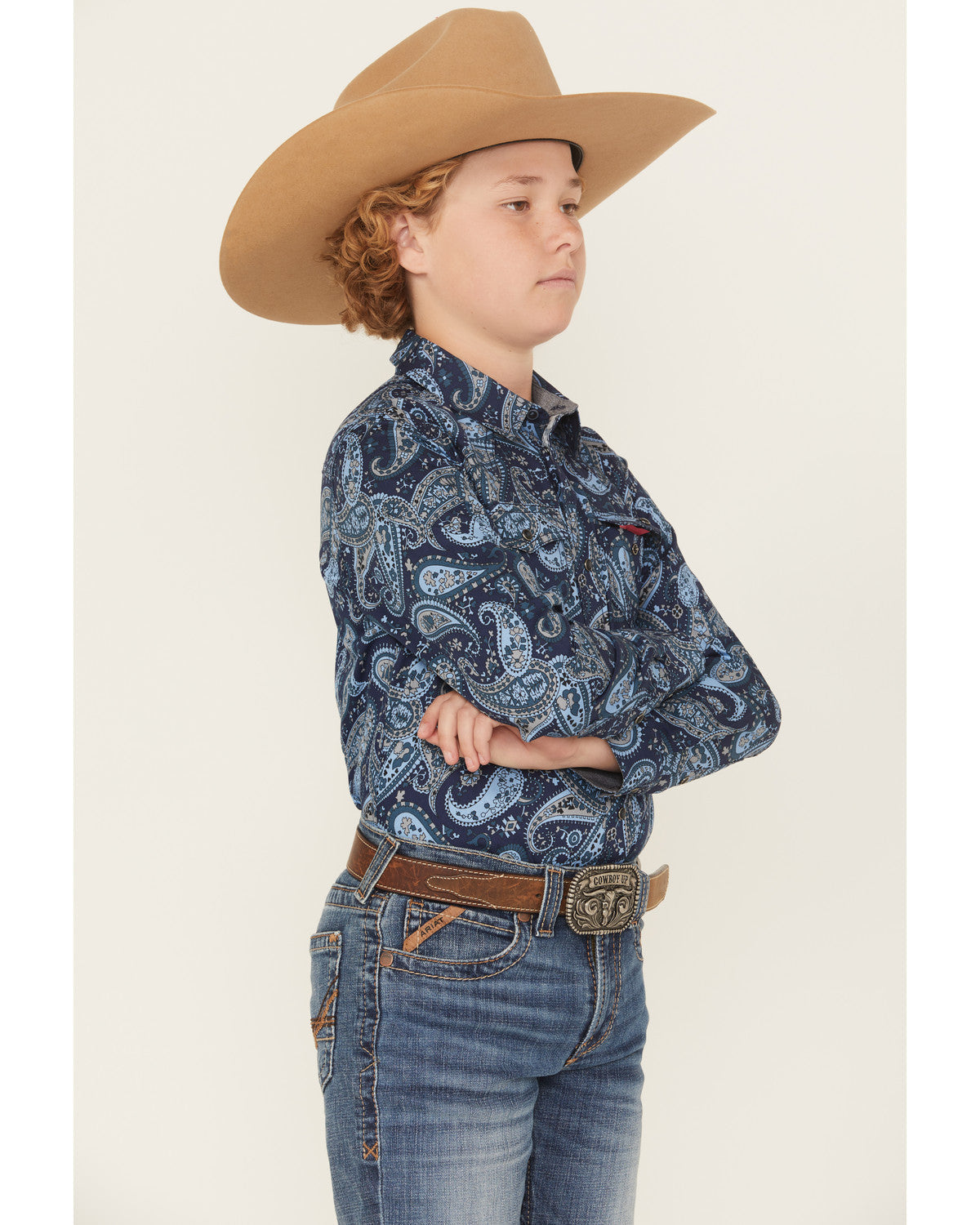 Cody James Boys' Westward Paisley Print Long Sleeve Snap Western Shirt
