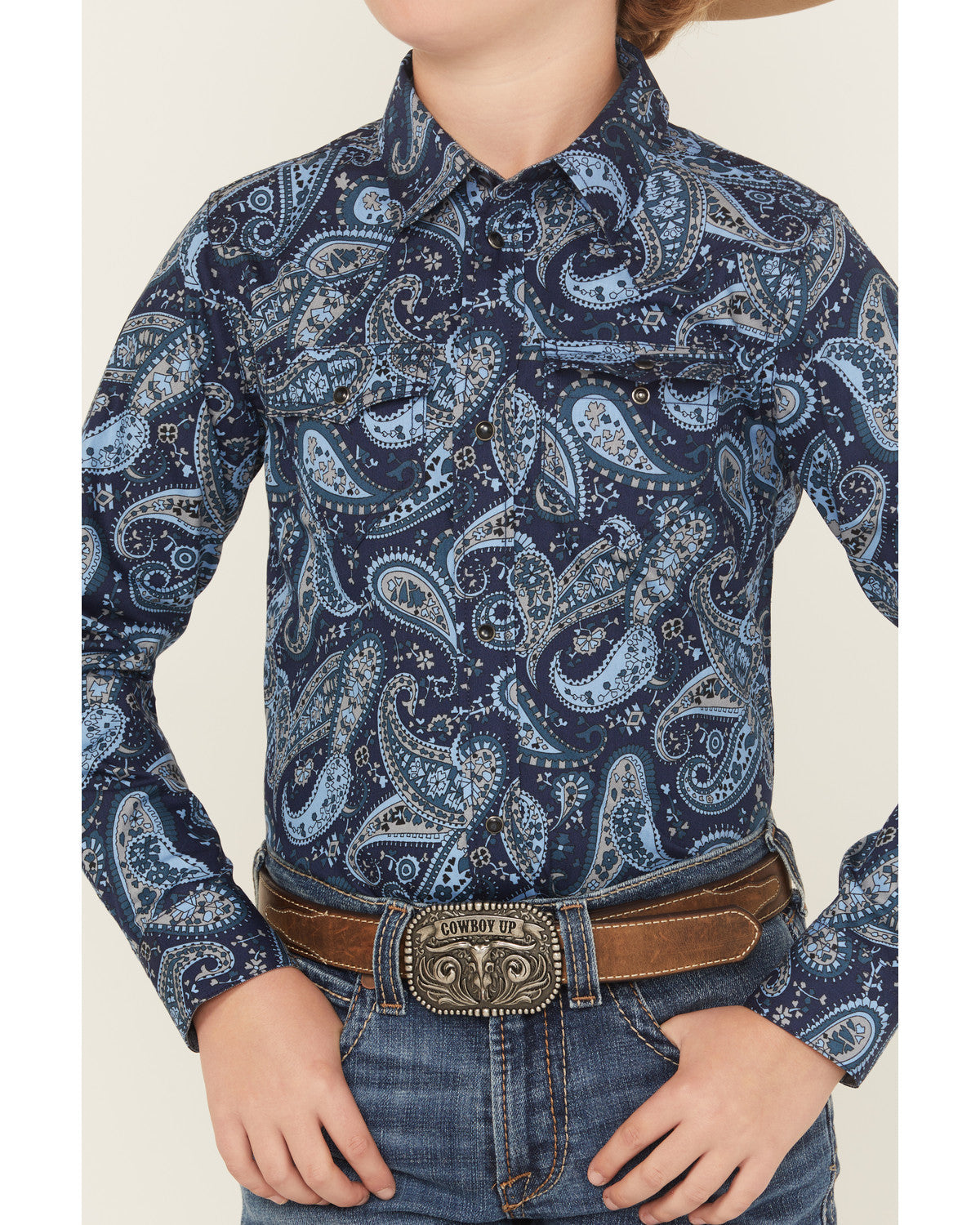 Cody James Boys' Westward Paisley Print Long Sleeve Snap Western Shirt