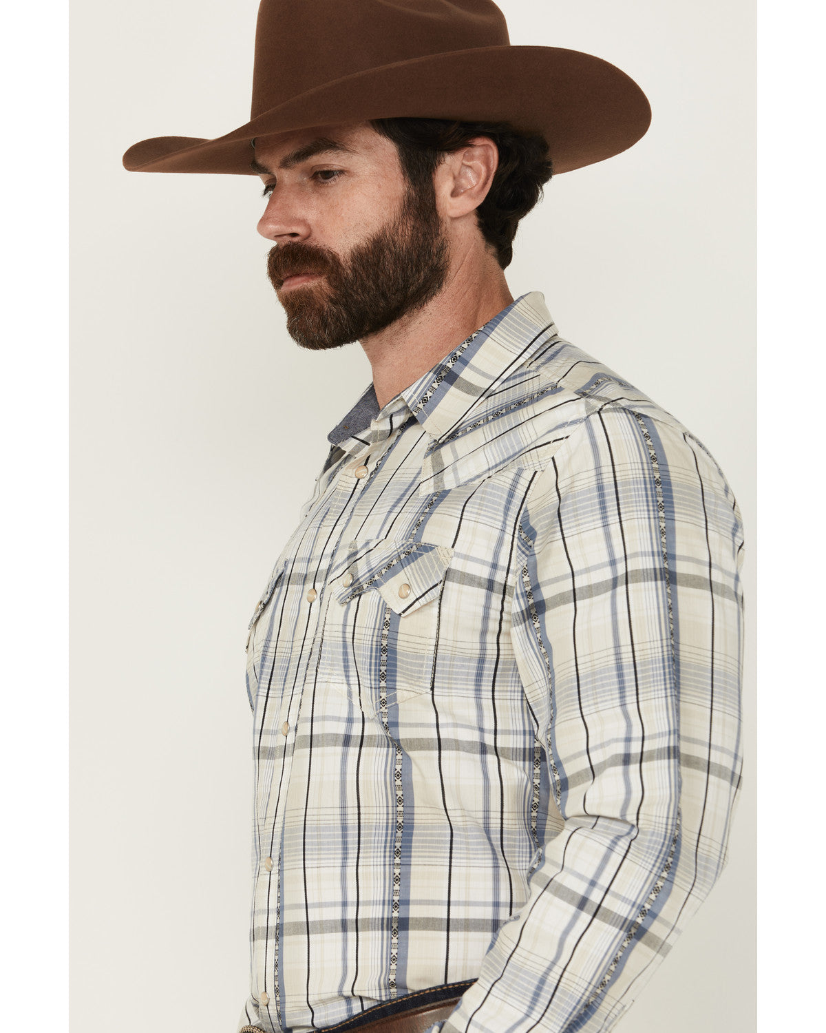Cody James Men's Western Wind Plaid Print Long Sleeve Snap Western Shi