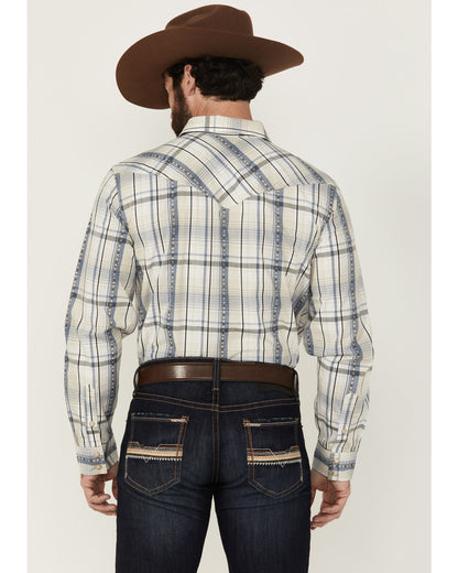 Cody James Men's Western Wind Plaid Print Long Sleeve Snap Western Shi