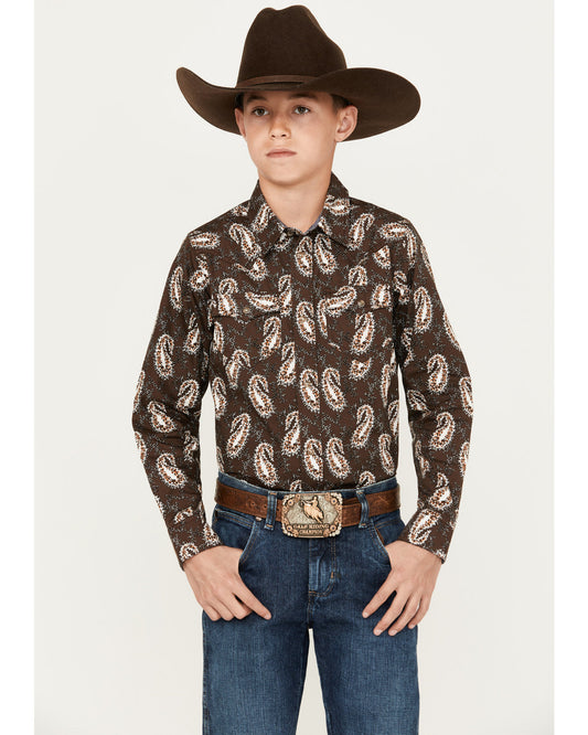 Cody James Boys' Flea Market Paisley Print Long Sleeve Snap Western Sh