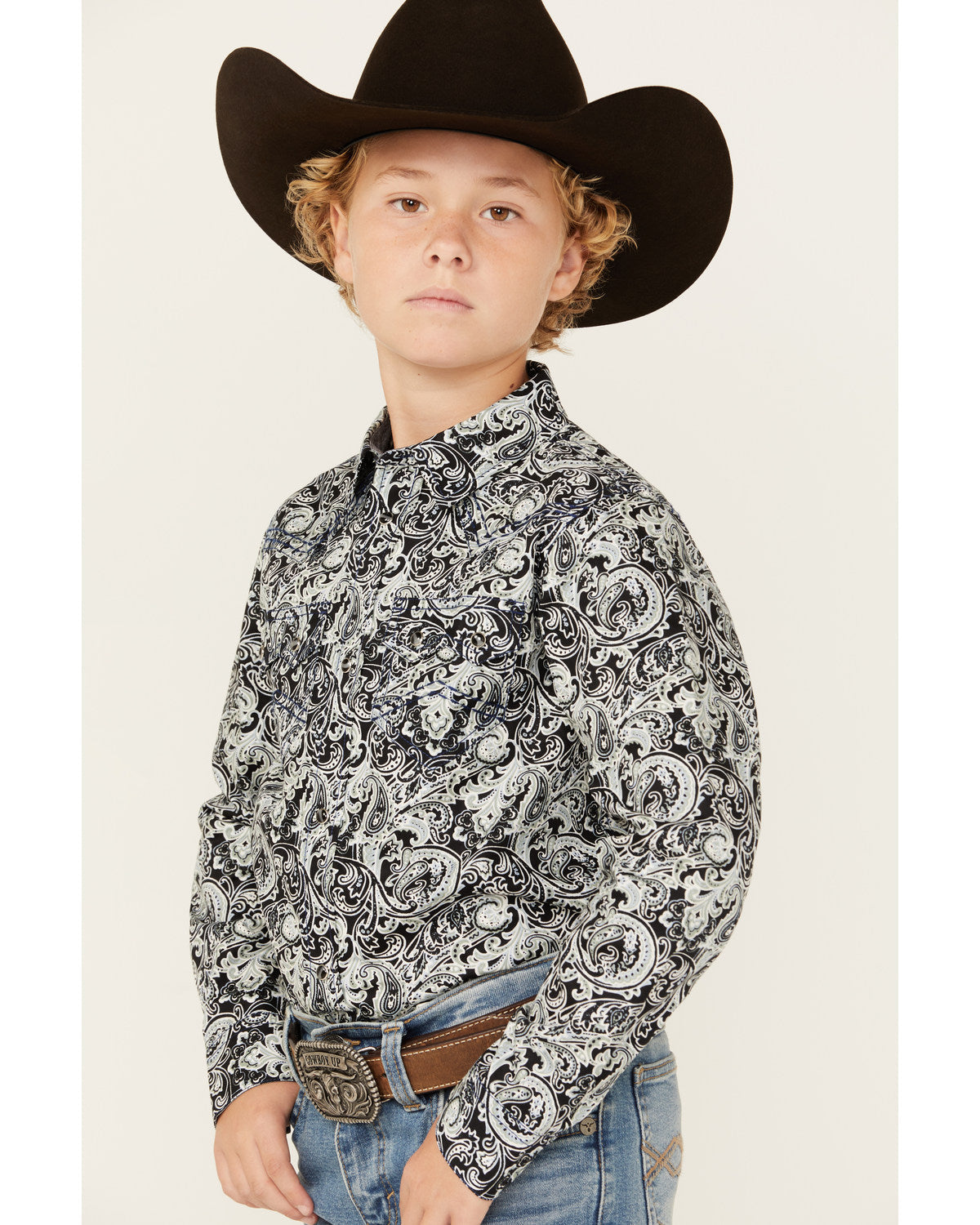 Cody James Boys' Showdown Paisley Print Long Sleeve Snap Western Shirt