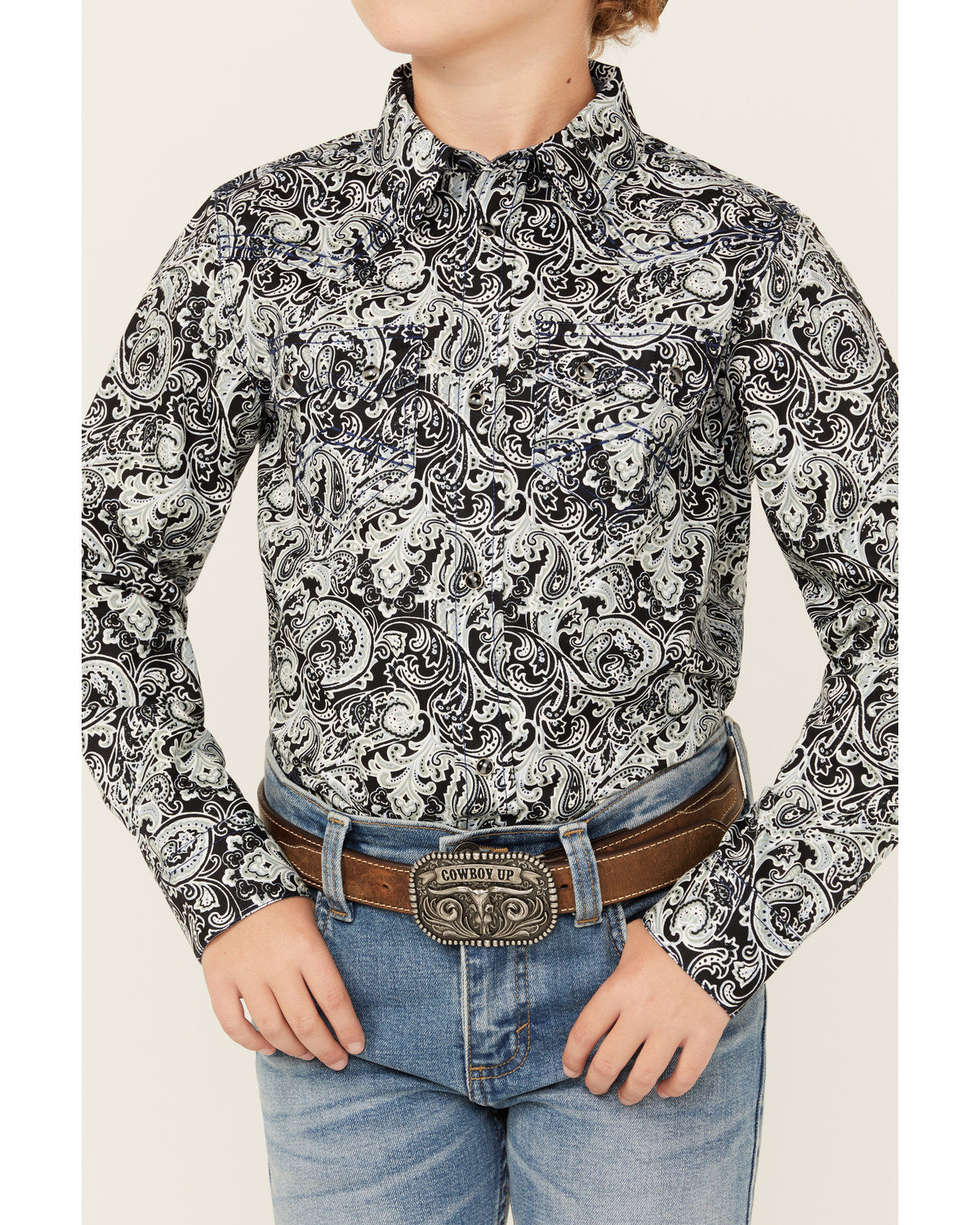 Cody James Boys' Showdown Paisley Print Long Sleeve Snap Western Shirt