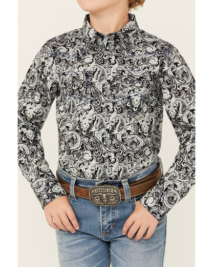 Cody James Boys' Showdown Paisley Print Long Sleeve Snap Western Shirt