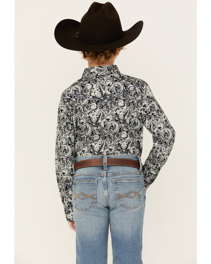 Cody James Boys' Showdown Paisley Print Long Sleeve Snap Western Shirt