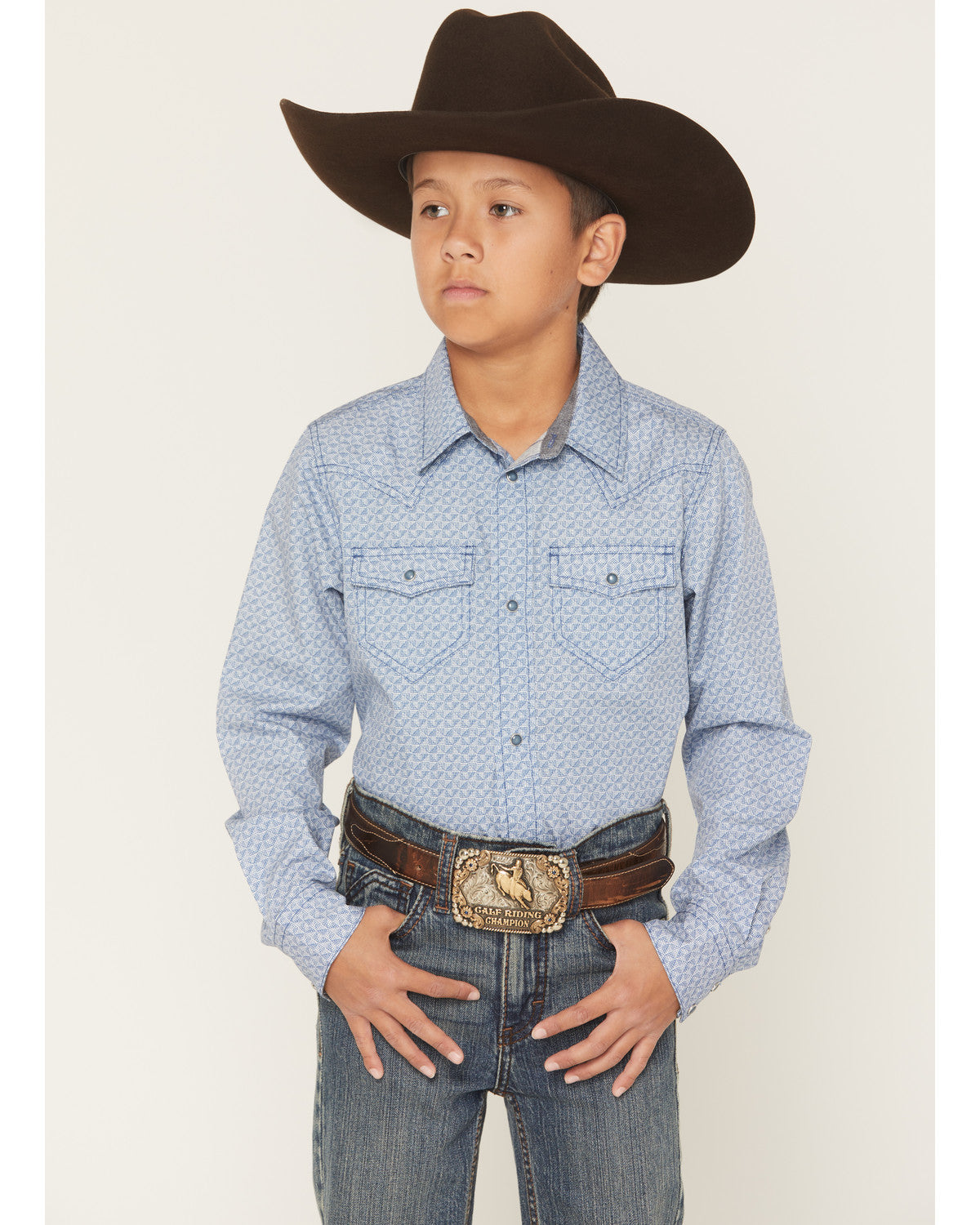 Cody James Boys' Coastal Cowboy Geo Print Long Sleeve Snap Western Shi