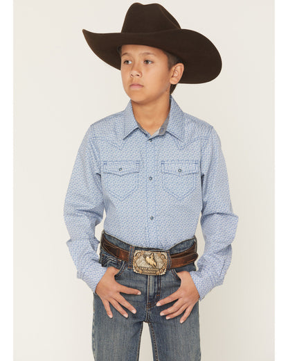 Cody James Boys' Coastal Cowboy Geo Print Long Sleeve Snap Western Shi