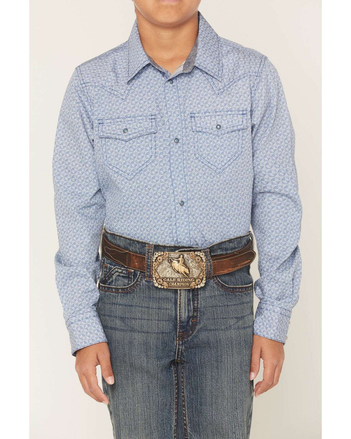Cody James Boys' Coastal Cowboy Geo Print Long Sleeve Snap Western Shi