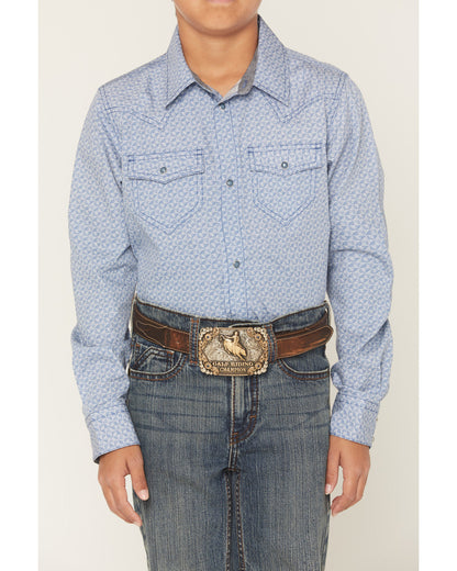 Cody James Boys' Coastal Cowboy Geo Print Long Sleeve Snap Western Shi