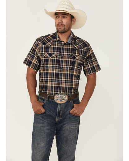 Cody James Men's Rustic Rodeo Plaid Print Short Sleeve Snap Western Sh