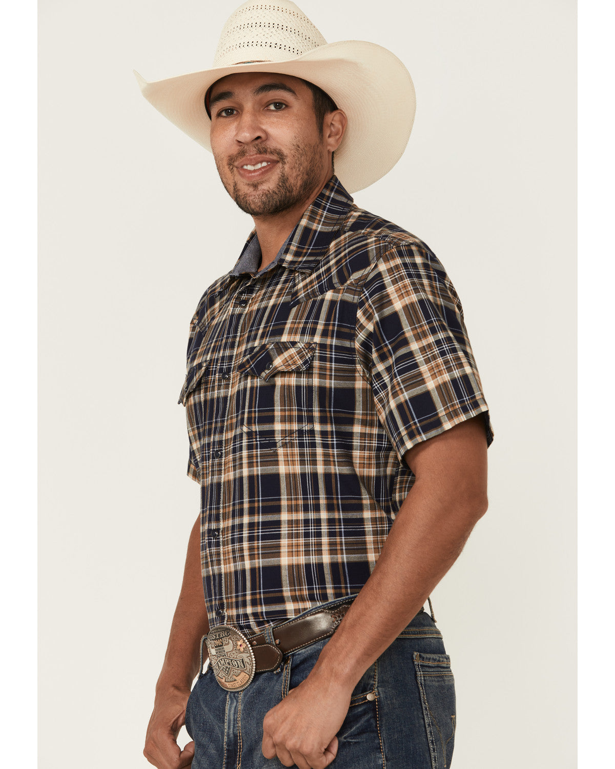 Cody James Men's Rustic Rodeo Plaid Print Short Sleeve Snap Western Sh