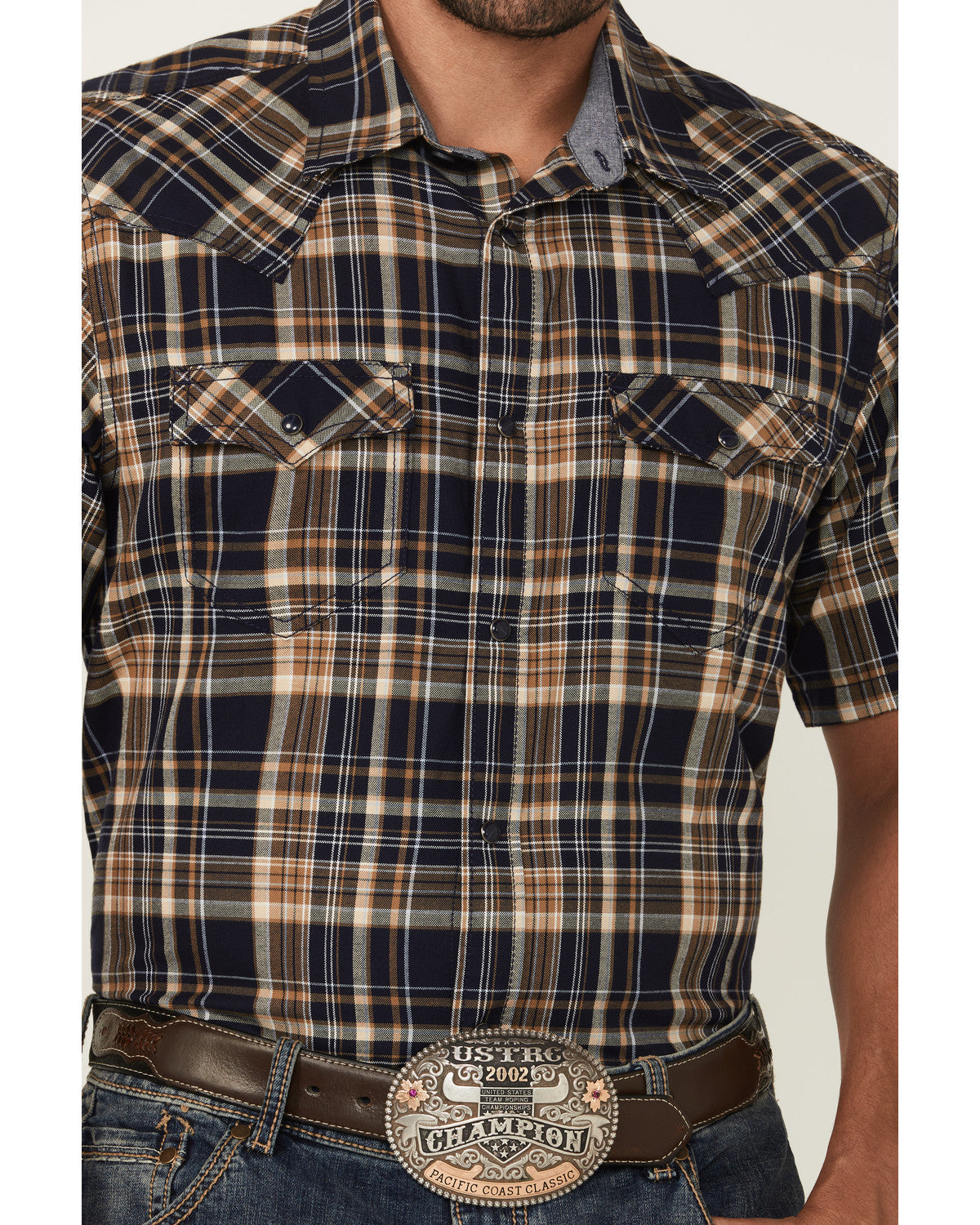 Cody James Men's Rustic Rodeo Plaid Print Short Sleeve Snap Western Sh