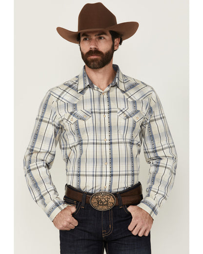Cody James Men's Western Wind Plaid Print Long Sleeve Snap Western Shi