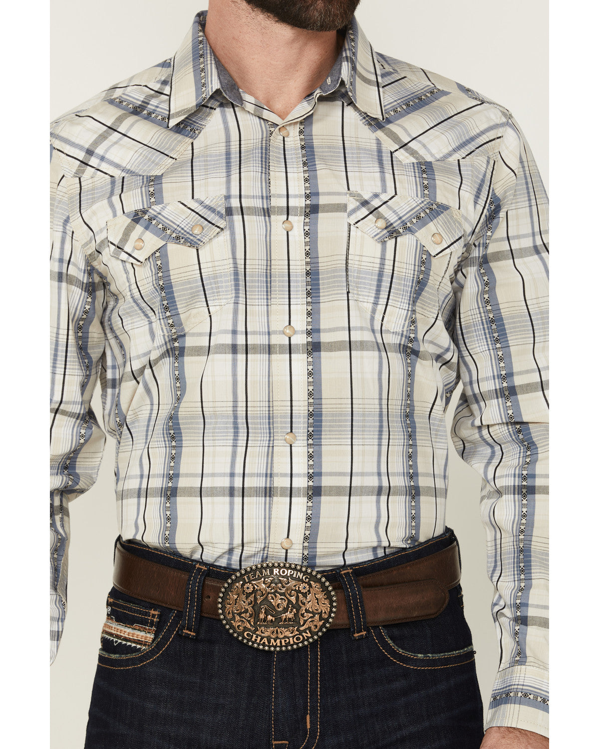 Cody James Men's Western Wind Plaid Print Long Sleeve Snap Western Shi