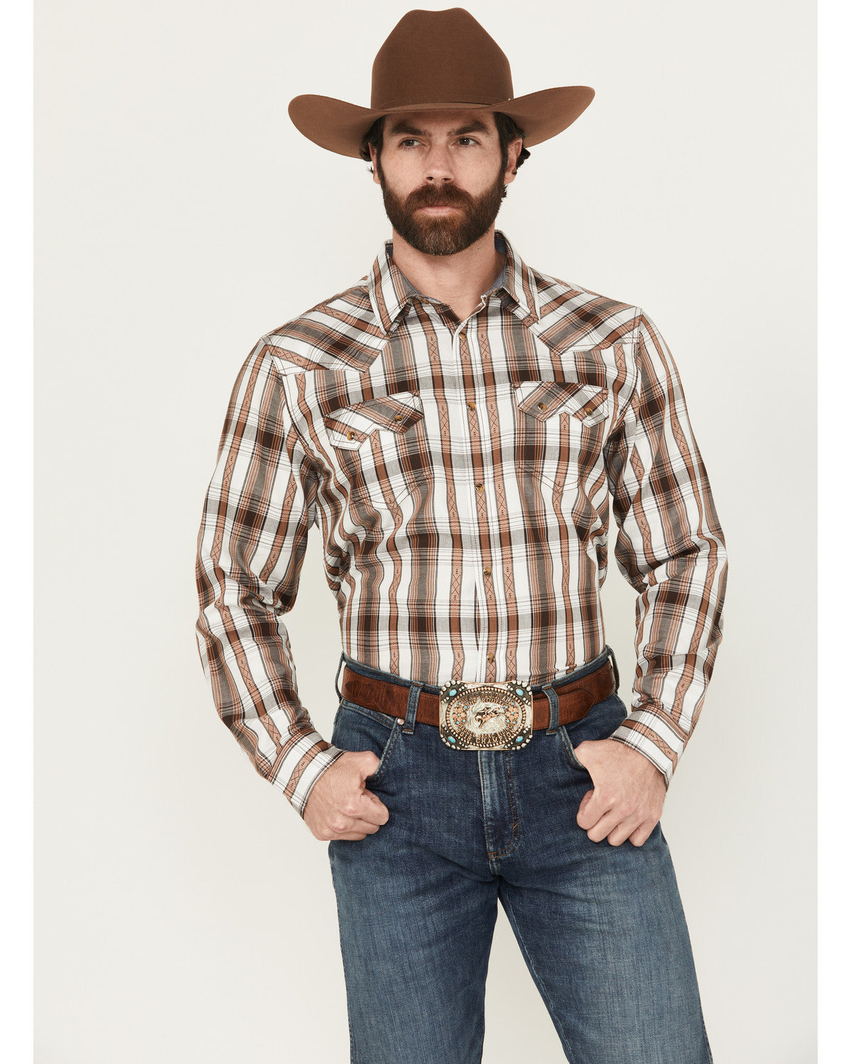 Cody James Men' Rodeo Plaid Print Long Sleeve Snap Western Shirt