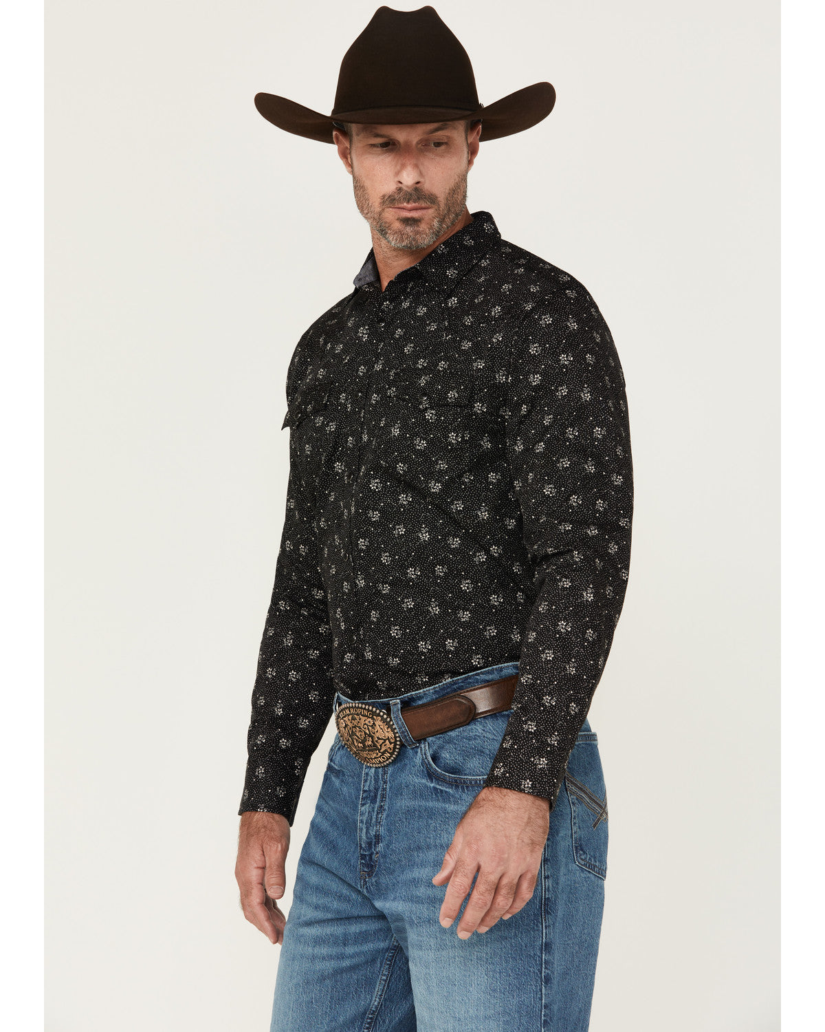 Cody James Men's Saddle Peak Floral Print Long Sleeve Snap Western Shi