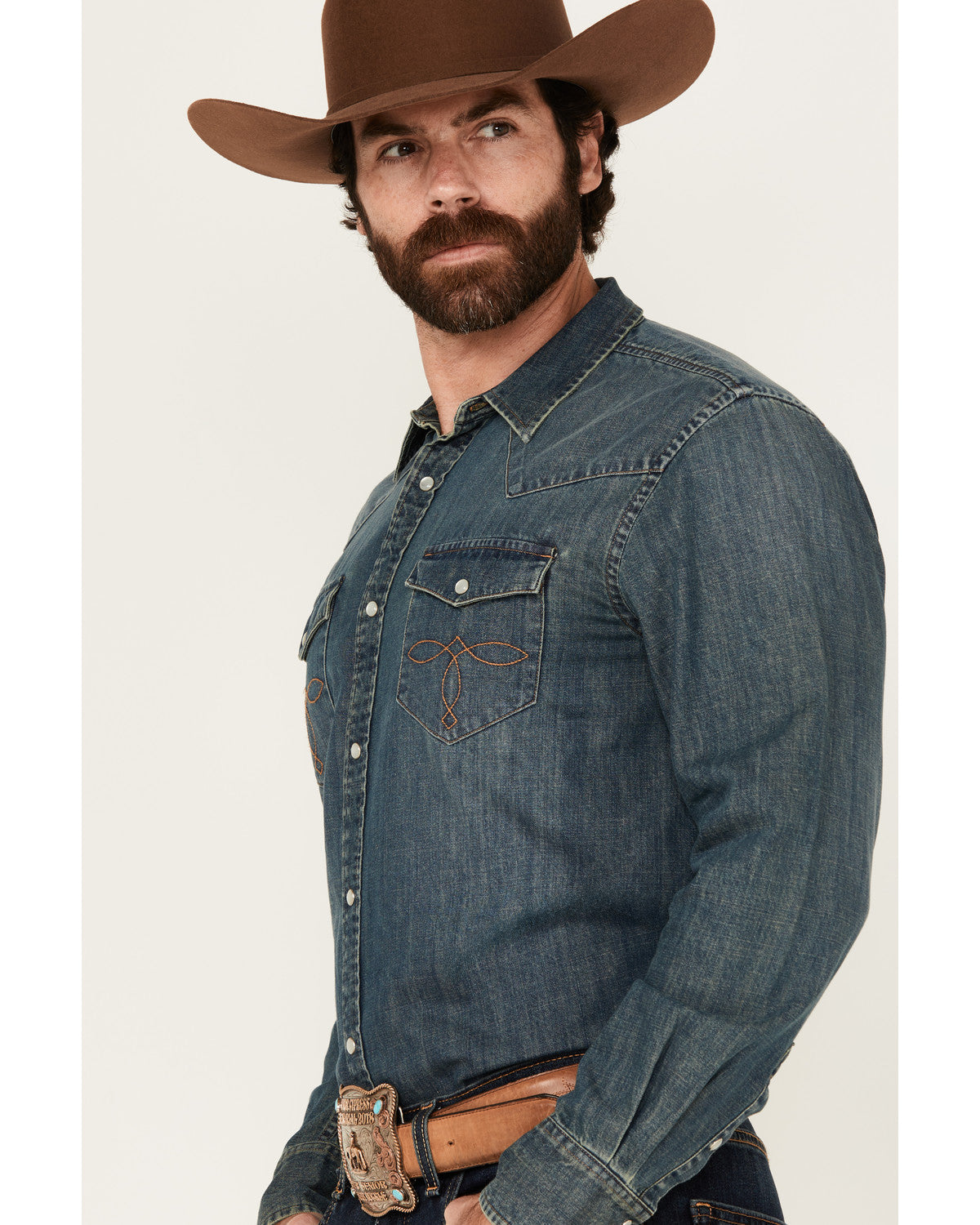 Cody James Men's Medium Wash Denim Long Sleeve Pearl Snap Western Shir